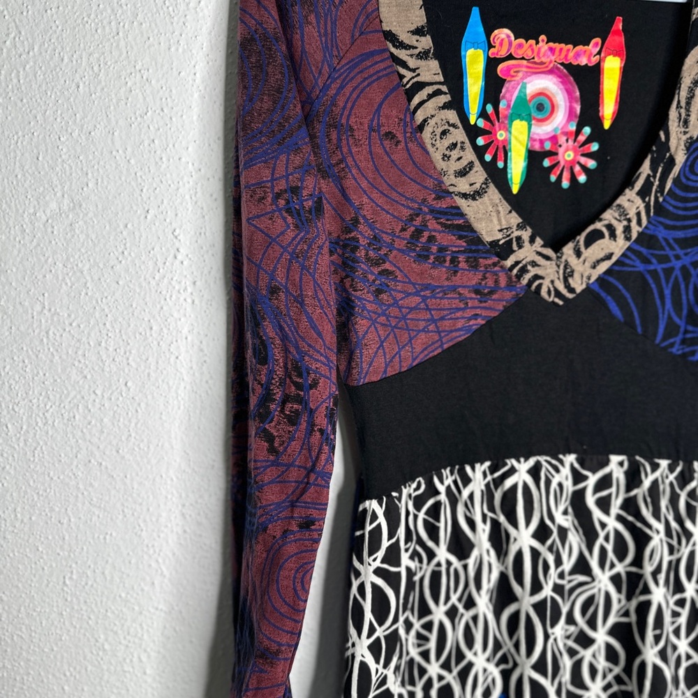 Desigual Artistic Long Sleeve Dress - Red, Blue, Black - Picture 5 of 8